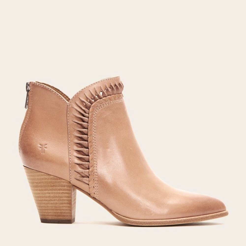 Frye Reed Feather Pink Leather Cut Out Ankle Boot - Picture 2 of 15